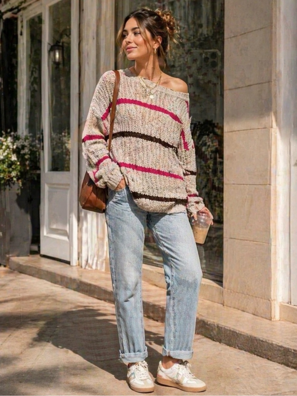 Free People Free People Complete in Stripes Slouchy Oversized Sweater sz Medium